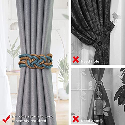 HOME CUBE 1 Pc -Strong Magnetic Curtain Tiebacks Upgrade Nordic Style Drape Tie Backs Double Color Weave Rope Knot Decorative Curtain Holdbacks for Home & Office Window Drapery (Blue and Bronze) - Image 5