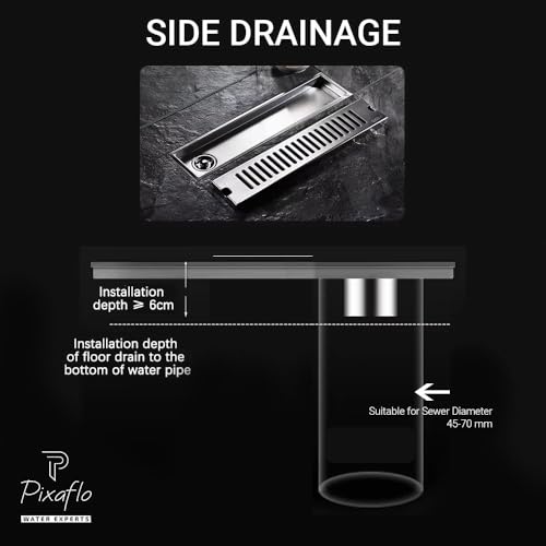 Pixaflo Triangular Corner Drain Strainer | 20 x 20 x 28 cm | 304 Stainless Steel Shower Water Drain Channel | Floor Drain Jali with Collar | Center Hole - Image 5