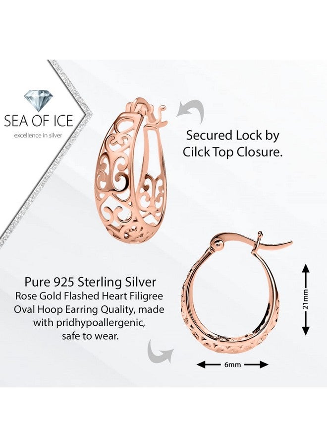 Sea of Ice أقراط هووب ذهبية وردية بتصميم فيليغري بيضاوي عصرية للأزياء أقراط ذهبية وردية للنساء والفتيات هدية للعطلات وأعياد الميلاد للمراهقات - Image 2