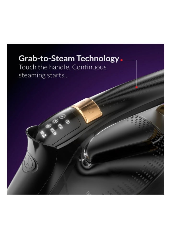 Feller Germany Vanguard Plus Steam Iron 3000W,Grab-to-Steam Technology,Prime Gold Ceramic 2x Sole Plate+Anti Calc,Anti Drip,Auto Shut Off,Display,Turbo Steam, SI300,2Y Guarantee-UAE Version - Image 3
