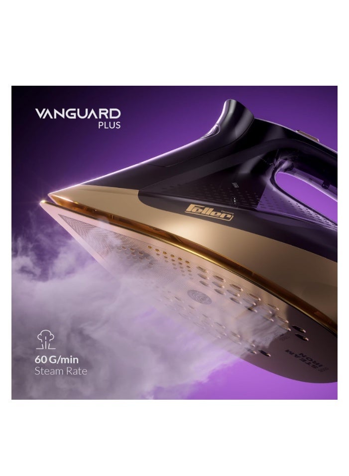 Feller Germany Vanguard Plus Steam Iron 3000W,Grab-to-Steam Technology,Prime Gold Ceramic 2x Sole Plate+Anti Calc,Anti Drip,Auto Shut Off,Display,Turbo Steam, SI300,2Y Guarantee-UAE Version - Image 5