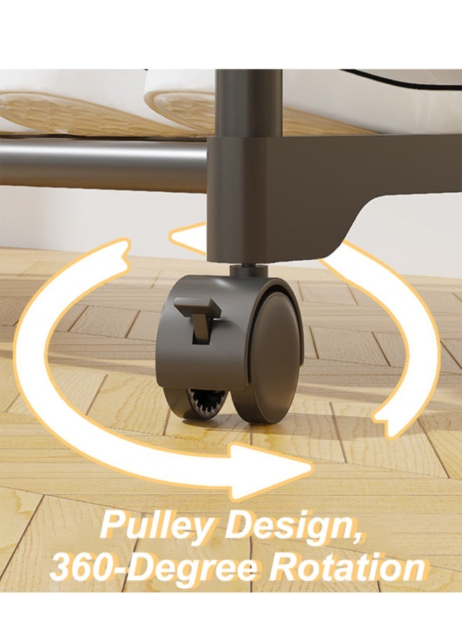 BLOOMING TIME Double Rod Clothes Hanger + Double-Layer Storage Shelf, Double-Side Hooks, Large-Capacity Coat and Hat Rack, Movable Universal Wheels - Image 3