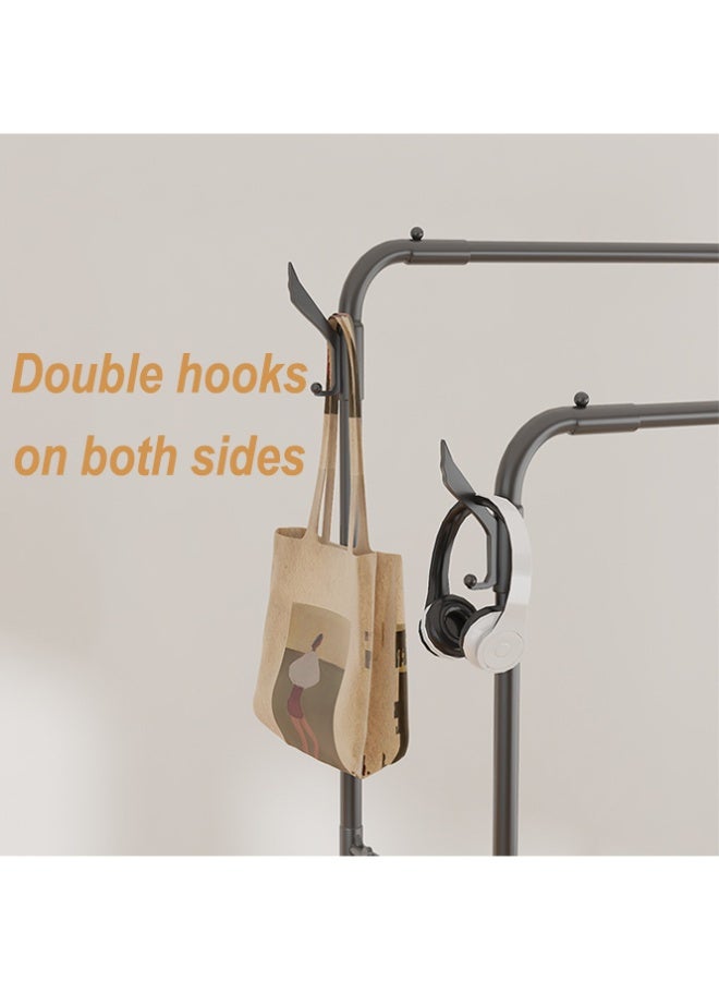 BLOOMING TIME Double Rod Clothes Hanger + Double-Layer Storage Shelf, Double-Side Hooks, Large-Capacity Coat and Hat Rack, Movable Universal Wheels - Image 5