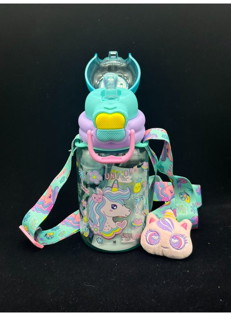 Five dream house 600ML Dreamy Unicorn Kids Water Bottle For School, Sippy Cup with Straw, Dual Drink Design with Free Magnetic Plush Toy Brooch - Image 4