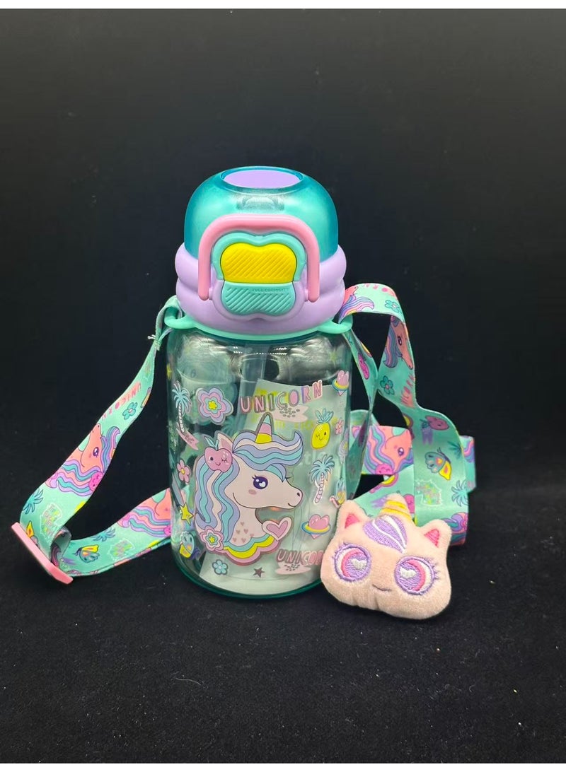 Five dream house 600ML Dreamy Unicorn Kids Water Bottle For School, Sippy Cup with Straw, Dual Drink Design with Free Magnetic Plush Toy Brooch - Image 3