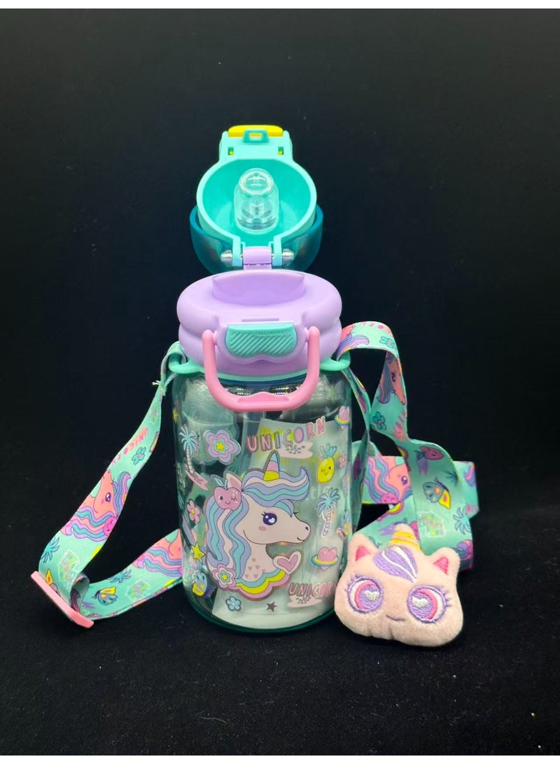 Five dream house 600ML Dreamy Unicorn Kids Water Bottle For School, Sippy Cup with Straw, Dual Drink Design with Free Magnetic Plush Toy Brooch - Image 5