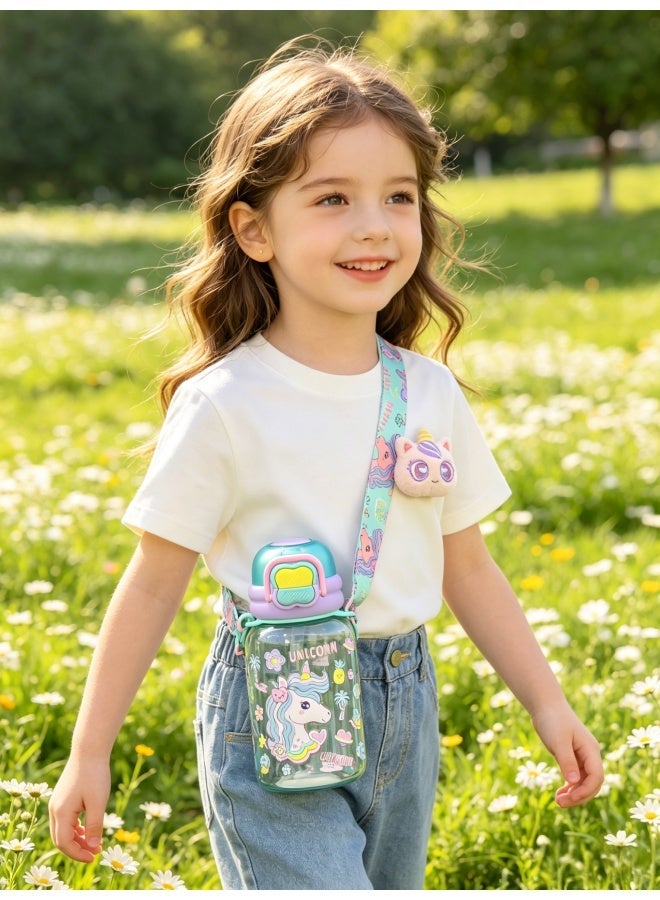 Five dream house 600ML Dreamy Unicorn Kids Water Bottle For School, Sippy Cup with Straw, Dual Drink Design with Free Magnetic Plush Toy Brooch - Image 2