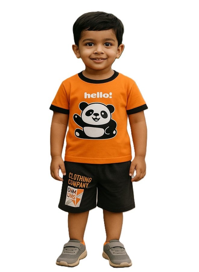 RIZZQ Kids Wear for Boys | Cotton Round Printed Neck Half Sleeve T shirt and Shorts Summer Dress for Baby Boys (3-4 Year, Panda) - Image 1