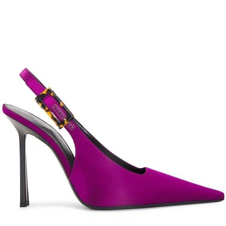 Yangshulin Same Style High Heels 2025 Spring New Purple Niche Pointed Toe Stiletto Sandals Single Shoes Princess Xianti - Image 1