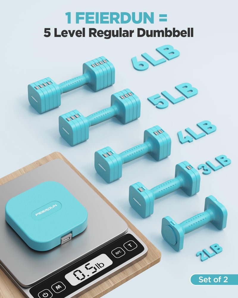FEIERDUN 5-in-1 Adjustable Dumbbell Set of 2, 12LBS/20LBS Hand Weights for Women, 1s-Adjust Dual-Stable Dumbbell Set for Women Home Gym & Outdoor - Image 2