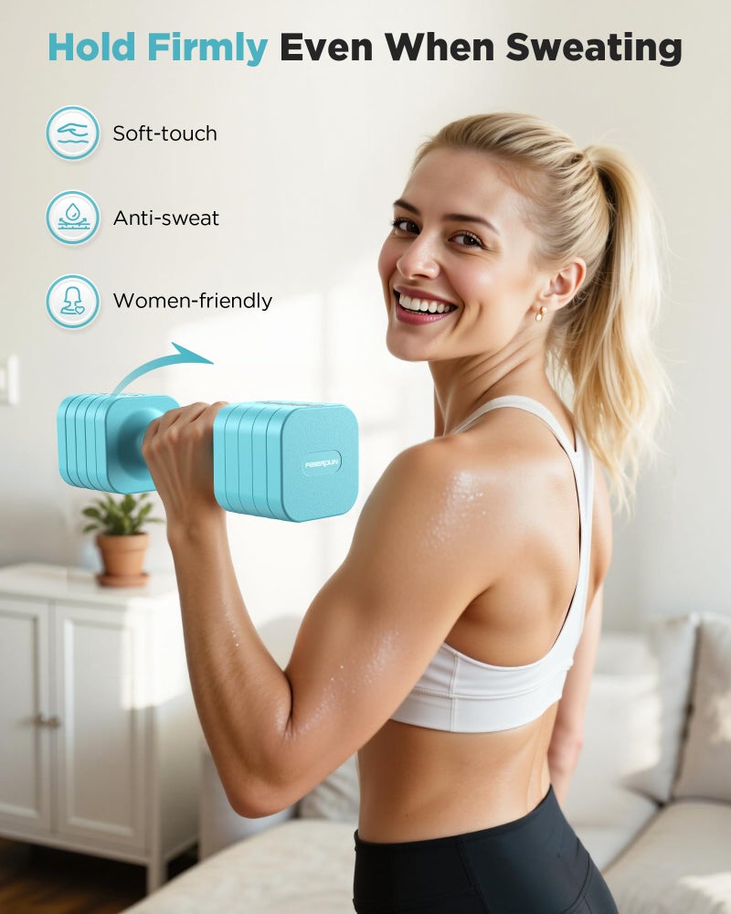 FEIERDUN 5-in-1 Adjustable Dumbbell Set of 2, 12LBS/20LBS Hand Weights for Women, 1s-Adjust Dual-Stable Dumbbell Set for Women Home Gym & Outdoor - Image 4