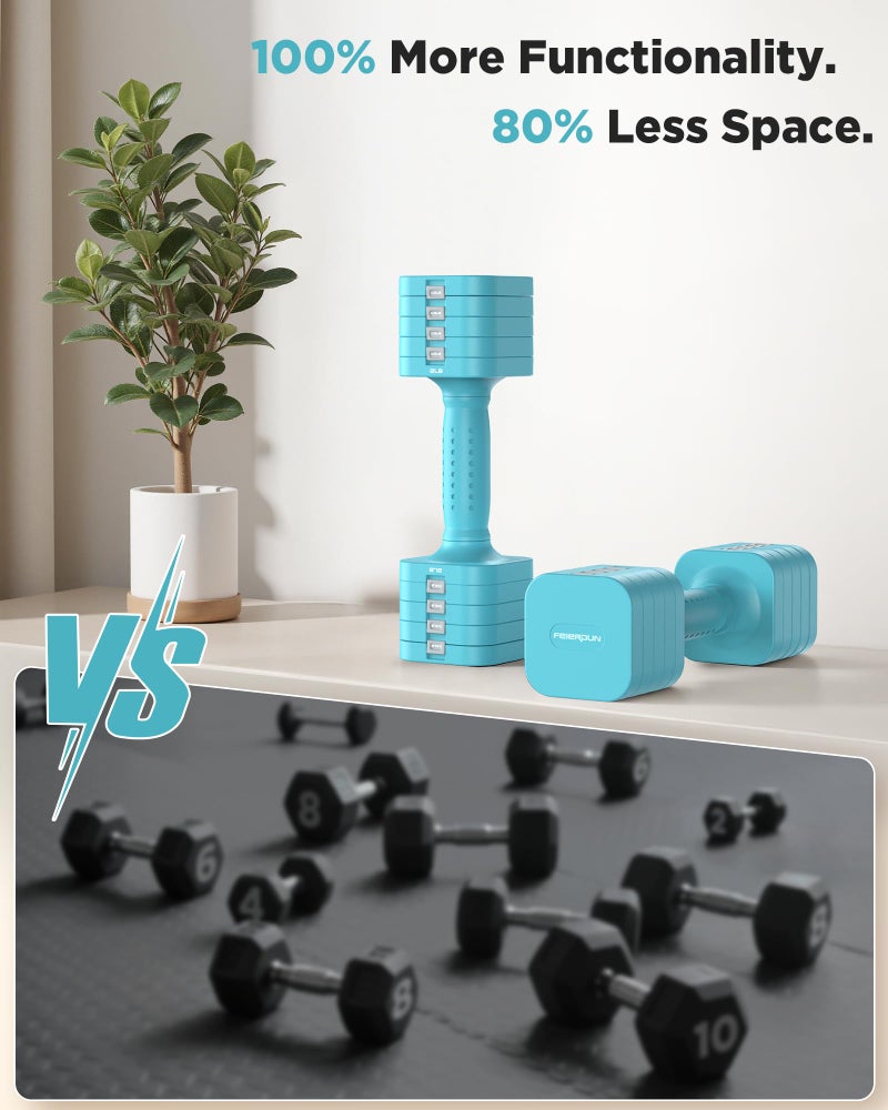 FEIERDUN 5-in-1 Adjustable Dumbbell Set of 2, 12LBS/20LBS Hand Weights for Women, 1s-Adjust Dual-Stable Dumbbell Set for Women Home Gym & Outdoor - Image 5