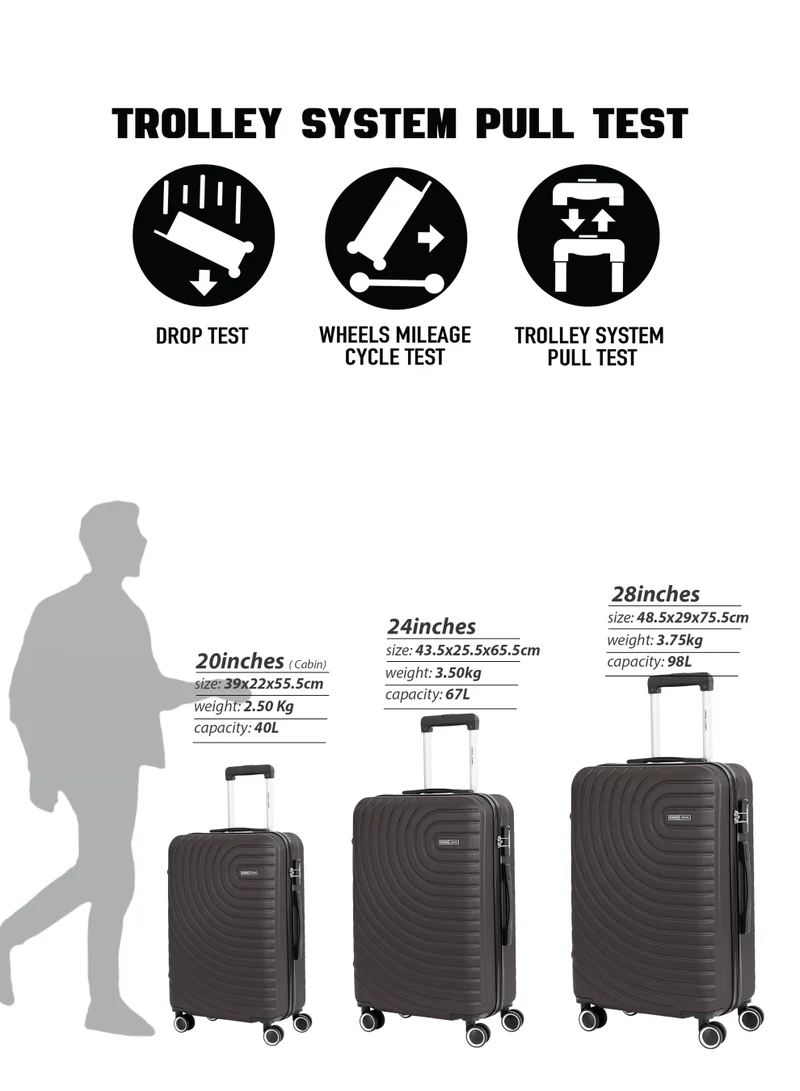 Parajohn Grey Circles Series Set of 3 Luggage | Lightweight Small 10KG, Medium 20KG & Large 30KG ABS 4 Wheels Trolley Hardsided Travel Suitcase - Grey  | Best Price UAE