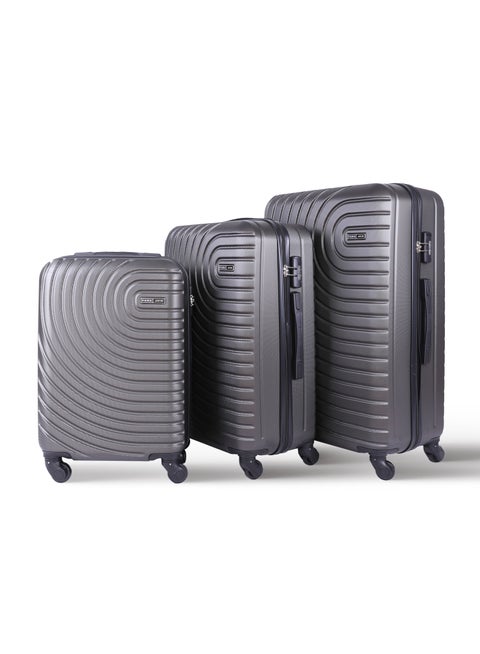 3-Piece Hard Shell Luggage Set | ABS Material |Small (2.5kg), Medium (3kg), Large (3.8kg) 4 Wheel Trolley Hardsided Travel Suitcase-DARK GREY
