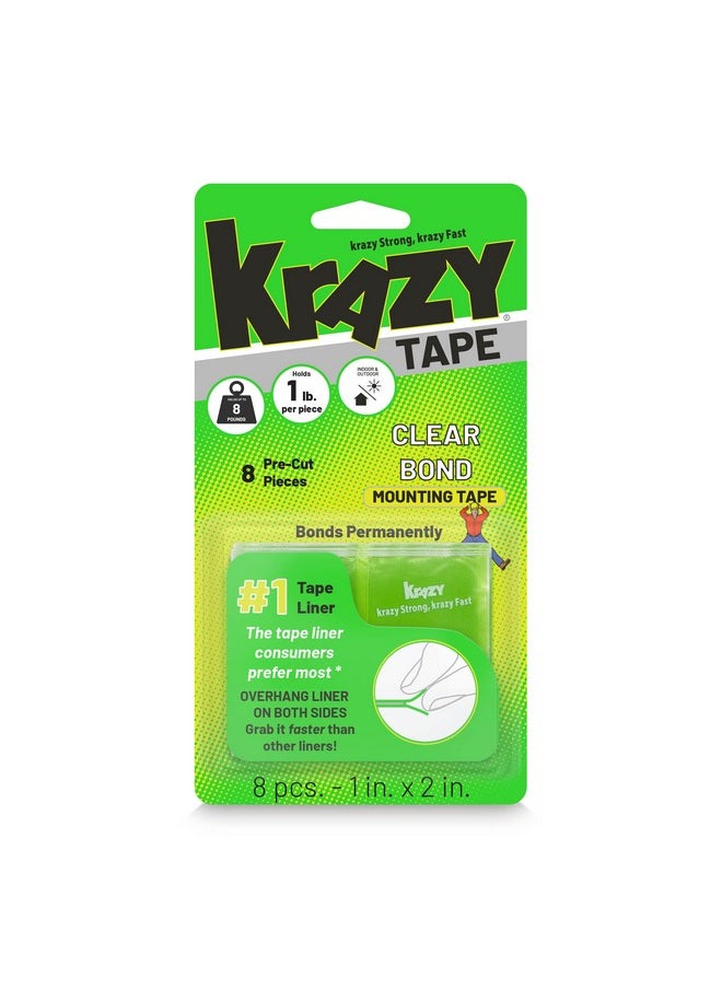 KRAZY Tape Clear Double Sided Mounting Tape, 2 Sided Tape, 2 Inch Adhesive Strips (Pack Of 8 Pre-Cut Pieces)  - Image 1