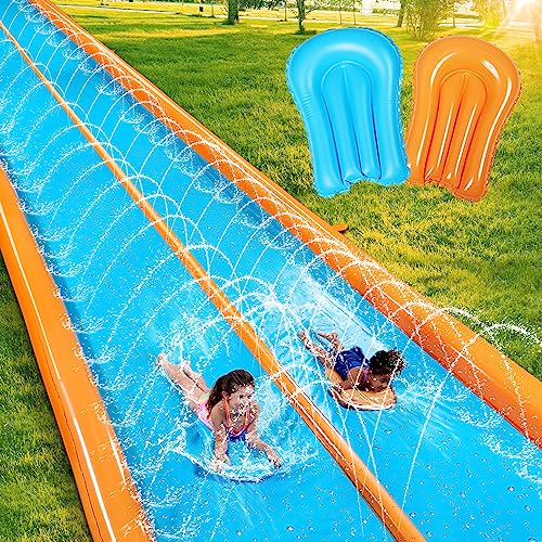 Sloosh Double Lane Water Slide25ft x 6ft Heavy Duty Water Slip Lawn Slide with Sprinkler and 2 Inflatable Boards for Adult Kids Party Summer Yard Outdoor Play Activities - Image 1