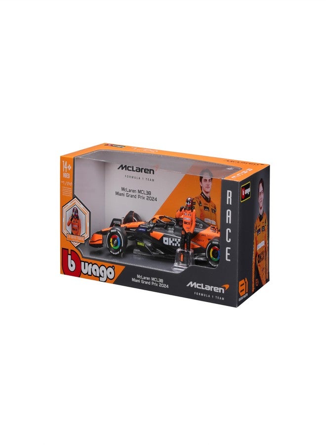 بوراجو Bburago 1:24 2024 Race McLaren MCL38 مع الشكل، Piastri #81 - Image 5