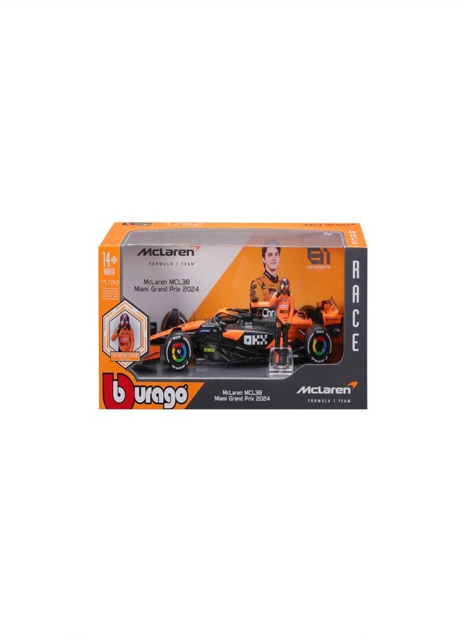 بوراجو Bburago 1:24 2024 Race McLaren MCL38 مع الشكل، Piastri #81 - Image 4