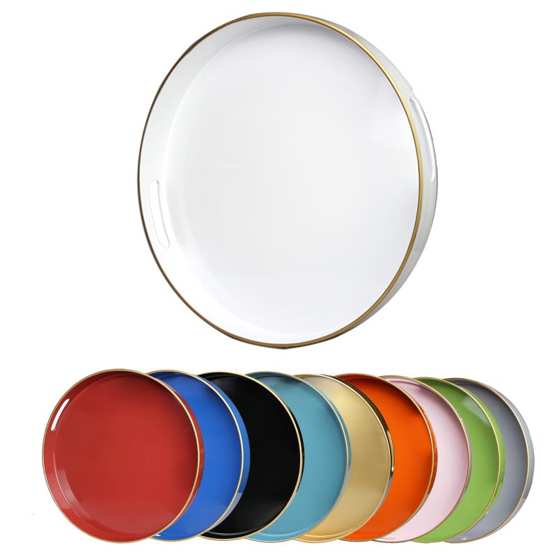 Leemxiiny White Round Decorative Tray with Handles 13 Elegant Coffee Table Serving Tray for Ottoman Living Room Bathroom Outdoors Breakfast