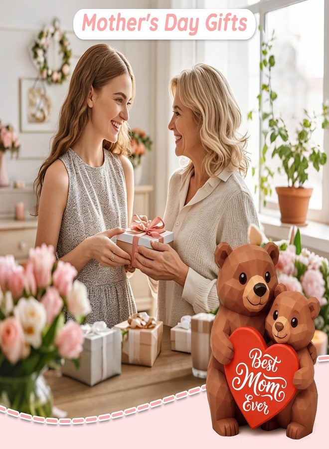 MAMAGIFTREE هدايا ماما جيفتري للأم من الابنة والابن، هدية مميزة لعيد الأم - تمثال دب الأم وشبله مع قلب "أفضل أم على الإطلاق"، هدايا عيد ميلاد مميزة للنساء، ديكور مكتب لطيف للأم - Image 4