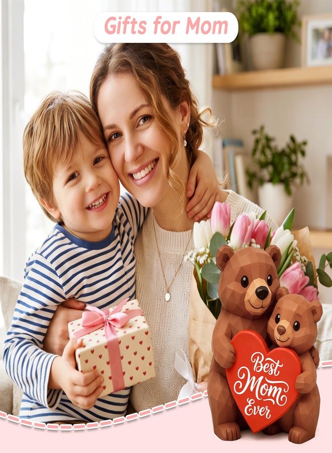 MAMAGIFTREE هدايا ماما جيفتري للأم من الابنة والابن، هدية مميزة لعيد الأم - تمثال دب الأم وشبله مع قلب "أفضل أم على الإطلاق"، هدايا عيد ميلاد مميزة للنساء، ديكور مكتب لطيف للأم - Image 2