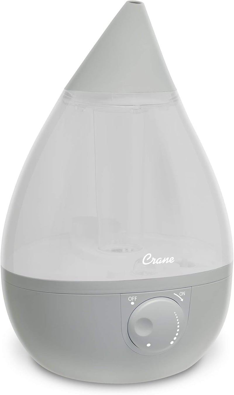 Crane Ultrasonic Teardrop Cool Mist Humidifier, Large 1 Gal Tank, Automatic Shut-Off, Baby Humidifiers for Nursery and Bedroom, Grey - Image 1