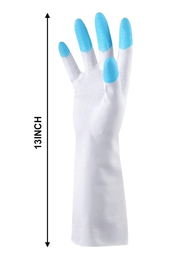 Reusable Dishwashing Cleaning Gloves with Latex free, Synthetic Rubber Gloves, Kitchen Gloves 3 Pairs, Green+Blue+Pink