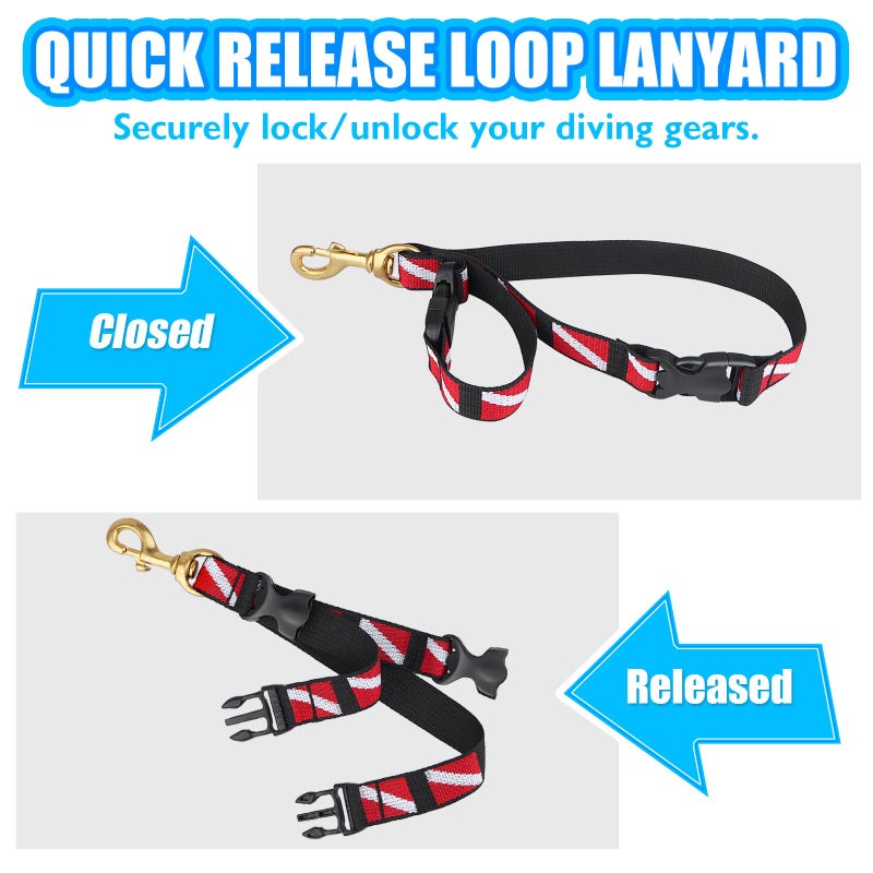OVOVFANY Scuba BC Fin Holder & Mask Clip, Diving Flippers and Mask Keeper with Quick Release Loop Lanyard Strap and Dive Flag Band for Diving, Fishing Equipments - Image 3
