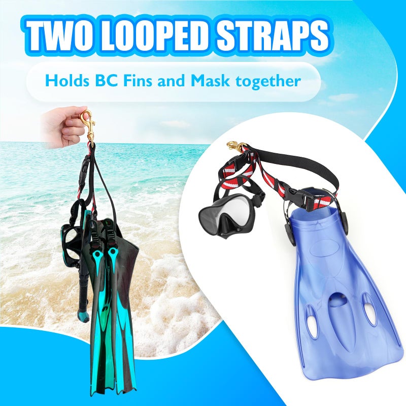 OVOVFANY Scuba BC Fin Holder & Mask Clip, Diving Flippers and Mask Keeper with Quick Release Loop Lanyard Strap and Dive Flag Band for Diving, Fishing Equipments - Image 2