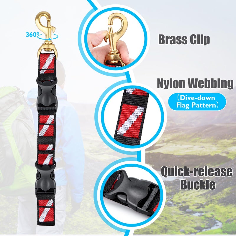 OVOVFANY Scuba BC Fin Holder & Mask Clip, Diving Flippers and Mask Keeper with Quick Release Loop Lanyard Strap and Dive Flag Band for Diving, Fishing Equipments - Image 5