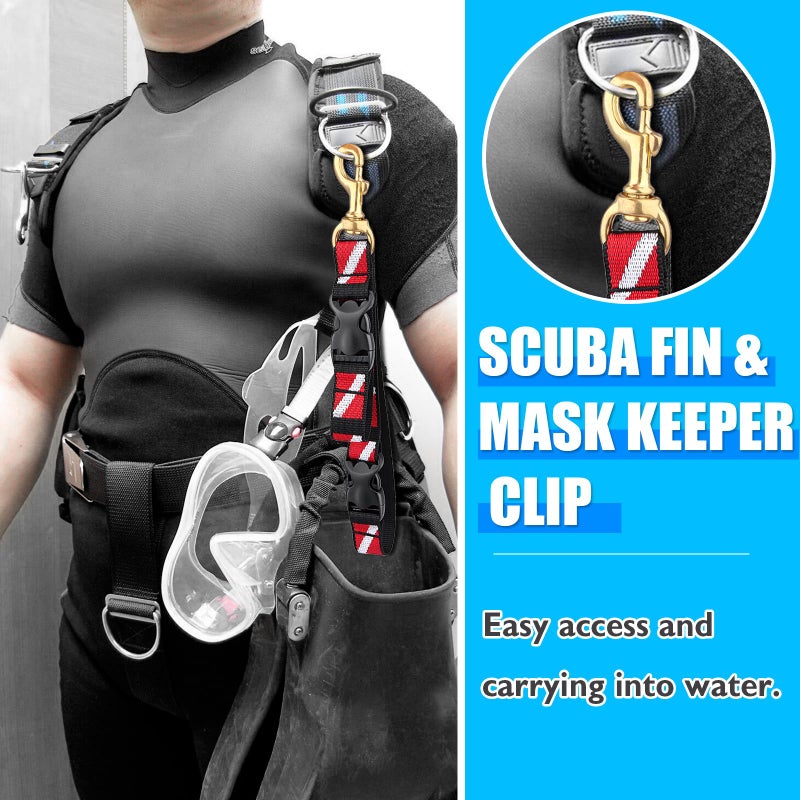 OVOVFANY Scuba BC Fin Holder & Mask Clip, Diving Flippers and Mask Keeper with Quick Release Loop Lanyard Strap and Dive Flag Band for Diving, Fishing Equipments - Image 4
