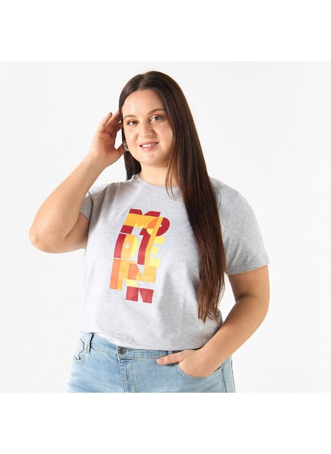 Ulla Popken Plus Size Ulla Popken Graphic Print T-shirt with Crew Neck  - Image 1