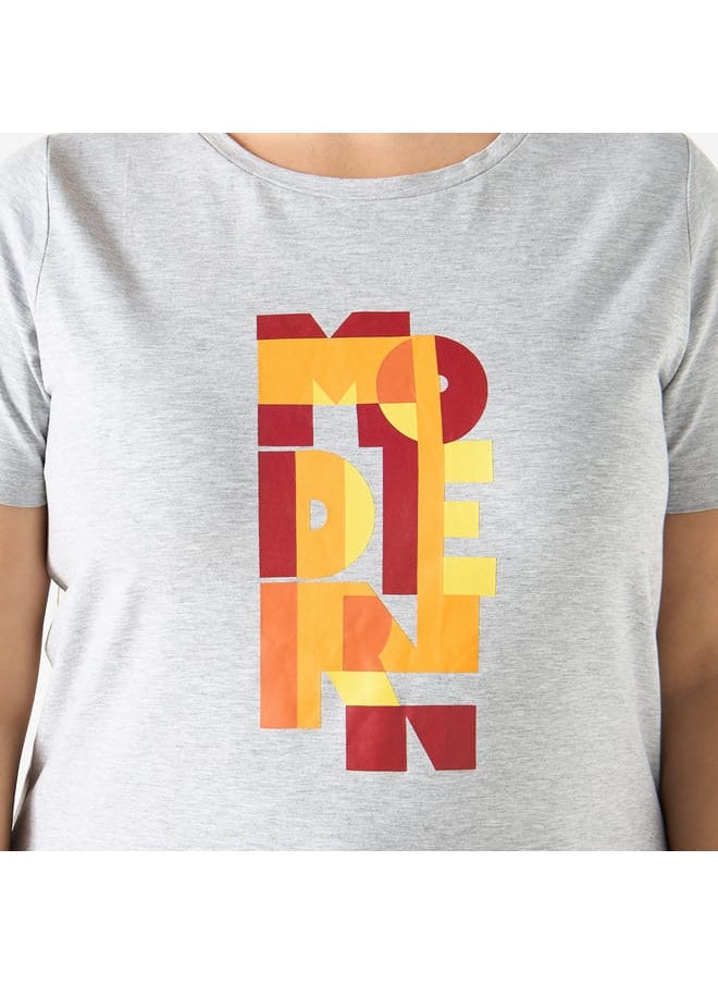Ulla Popken Plus Size Ulla Popken Graphic Print T-shirt with Crew Neck  - Image 4