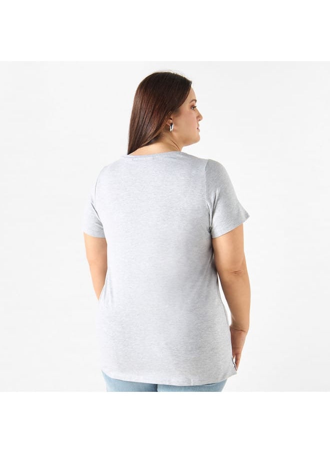 Ulla Popken Plus Size Ulla Popken Graphic Print T-shirt with Crew Neck  - Image 3