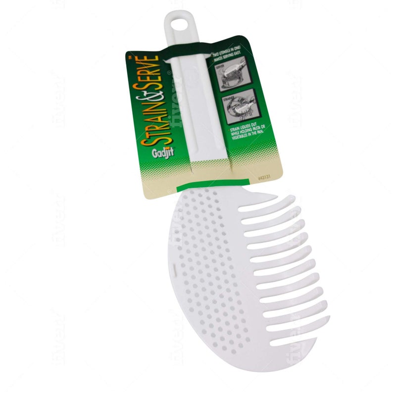 Gadjit Pasta Strain & Serve Pot Strainer  Two-Sided Kitchen Tool  One Side Strains Water Out Of Pasta  The Other Side Lifts And Serves Pasta | A Must-Have For Every Kitchen (White) - Image 3