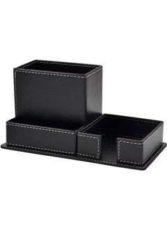 Mimaks Artificial Leather Desktop Pen Holder Set Organizer 3 Compartment - Black 