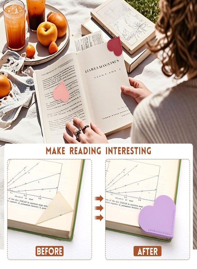 kdafio 18 Pcs Leather Heart Bookmarks, Cute Heart Bookmark Corner Page Book Marks Book Accessories for Women Teachers Students School Office Home Supplies - Image 3