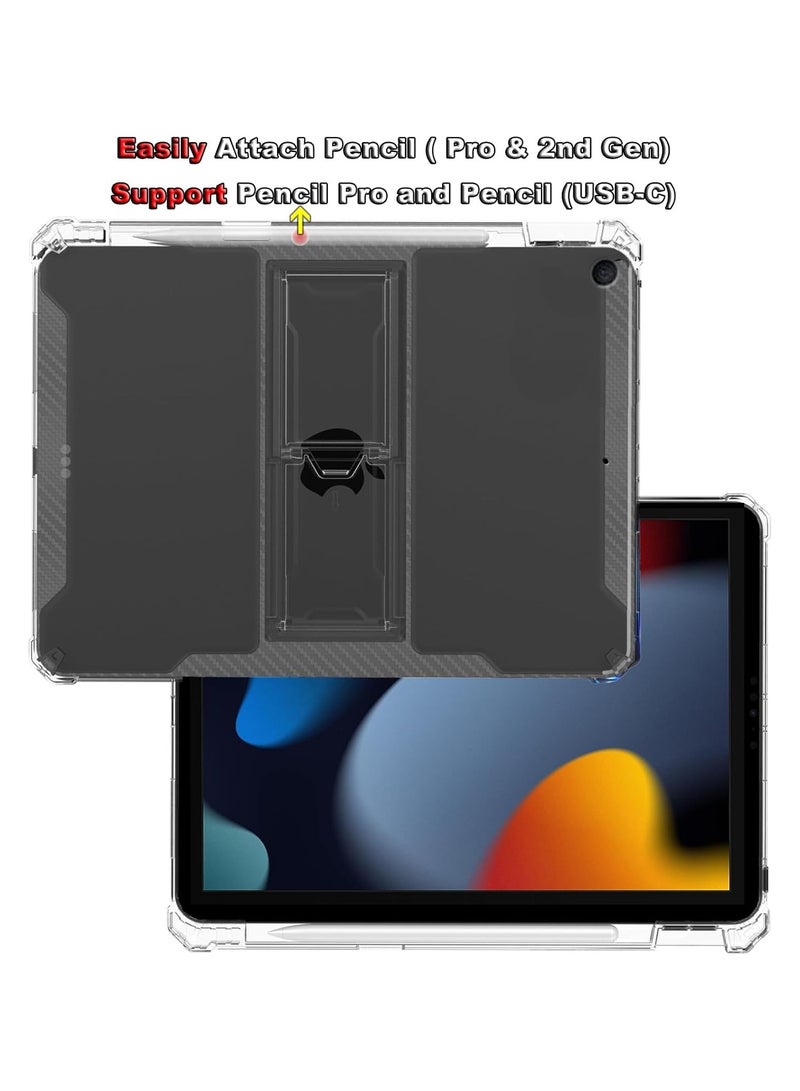Transparent Stand Case for iPad 7/8/9 (10.2-Inch) 2021/2020/2019 Model, 9th/8th/7th Generation) Case Shockproof,Thin Slim Anti-Yellowing Bumper, Kickstand Cover, with Pencil Holder - Clear - Image 4