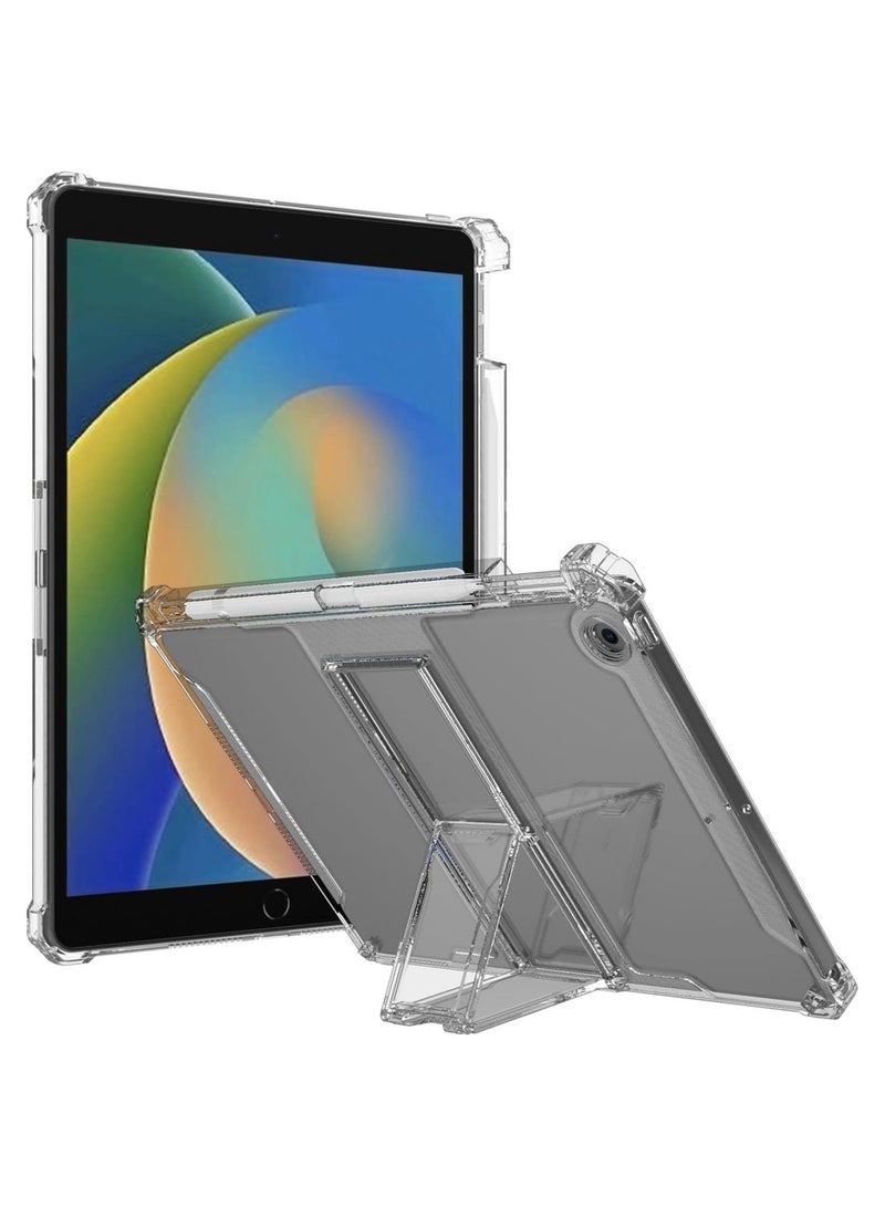Transparent Stand Case for iPad 7/8/9 (10.2-Inch) 2021/2020/2019 Model, 9th/8th/7th Generation) Case Shockproof,Thin Slim Anti-Yellowing Bumper, Kickstand Cover, with Pencil Holder - Clear - Image 1