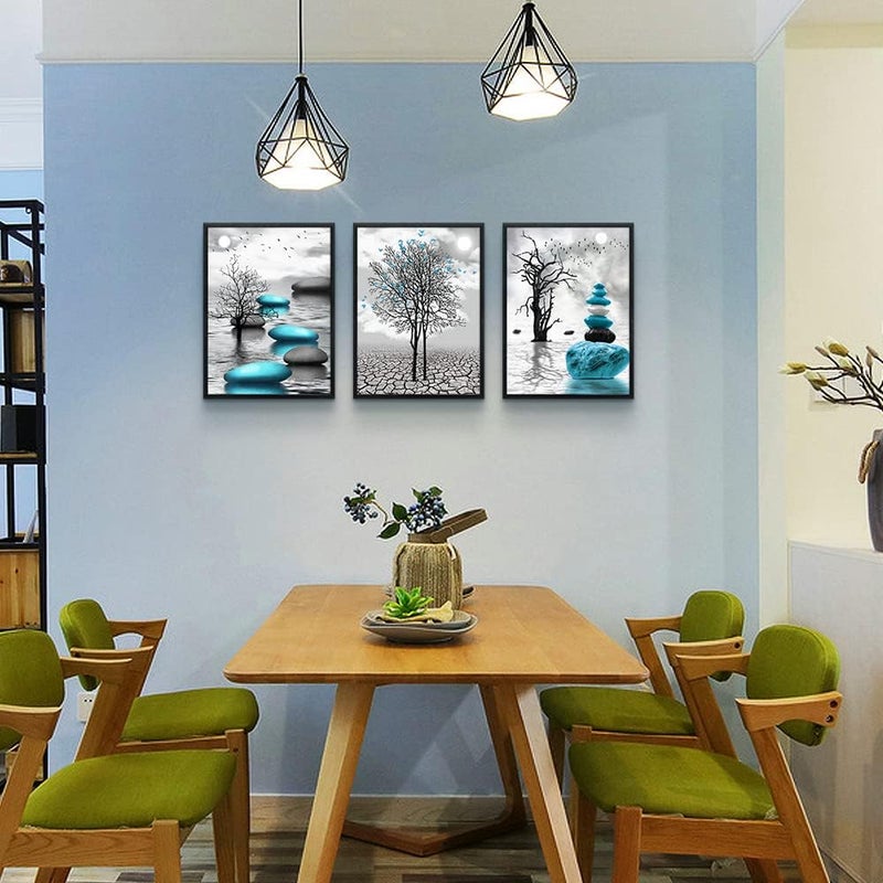 DZRWUBHS Blue Abstract 3 Piece Framed Canvas Wall Art - Image 4