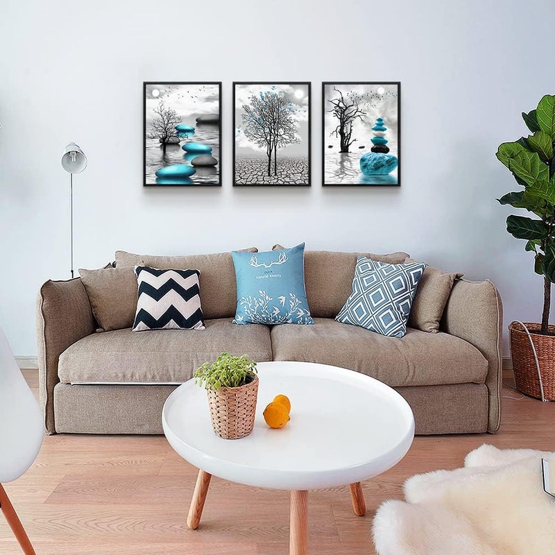DZRWUBHS Blue Abstract 3 Piece Framed Canvas Wall Art - Image 5