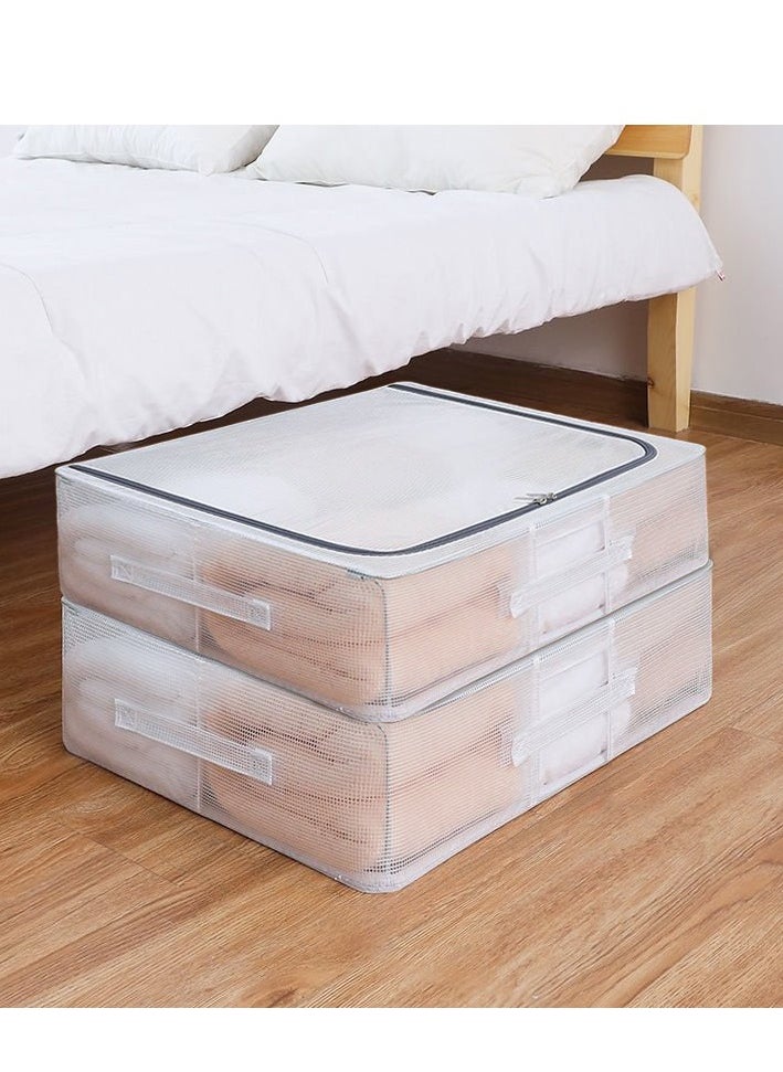 MIXDE 2 Packs Large Capacity Foldable Clear Under Bed Storage Organizer, Quilt Clothes Storage Box, Drawer Storage Organizer, Closet Organizer Basket with Reinforced Handles - Image 1
