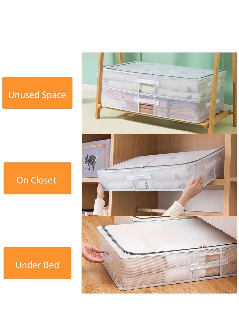 MIXDE 2 Packs Large Capacity Foldable Clear Under Bed Storage Organizer, Quilt Clothes Storage Box, Drawer Storage Organizer, Closet Organizer Basket with Reinforced Handles - Image 2