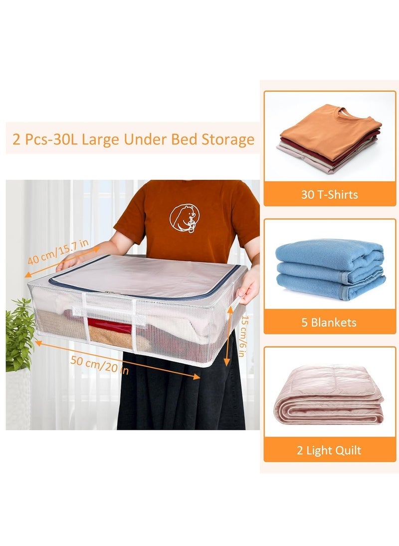 MIXDE 2 Packs Large Capacity Foldable Clear Under Bed Storage Organizer, Quilt Clothes Storage Box, Drawer Storage Organizer, Closet Organizer Basket with Reinforced Handles - Image 3