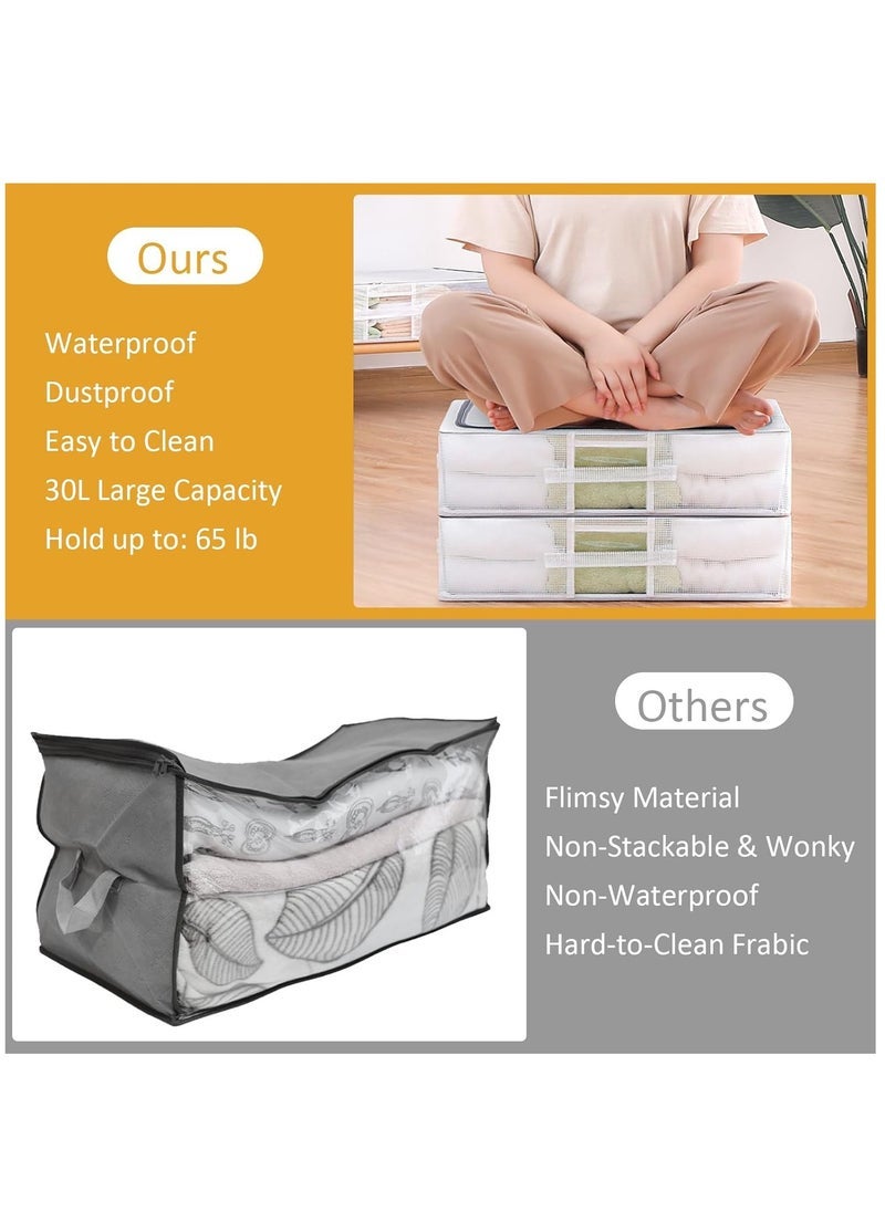 MIXDE 2 Packs Large Capacity Foldable Clear Under Bed Storage Organizer, Quilt Clothes Storage Box, Drawer Storage Organizer, Closet Organizer Basket with Reinforced Handles - Image 5
