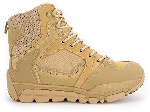 RYNO GEAR Men's Military & Tactical Boots, Trek Coolmax Tactical 6" Inches Side Zip Leather Outdoor Motorcycle Combat Boots (8.5, Beige) - Image 2