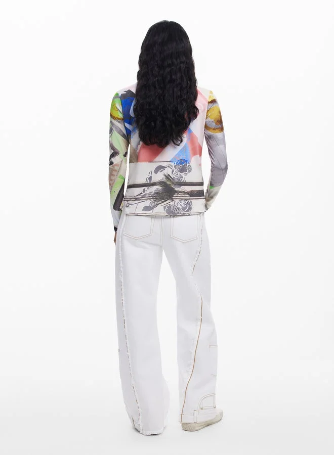 DESIGUAL Multicolor Collage Buttoned T-Shirt for Women | Best Price UAE
