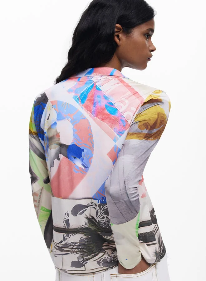 DESIGUAL Multicolor Collage Buttoned T-Shirt for Women | Best Price UAE