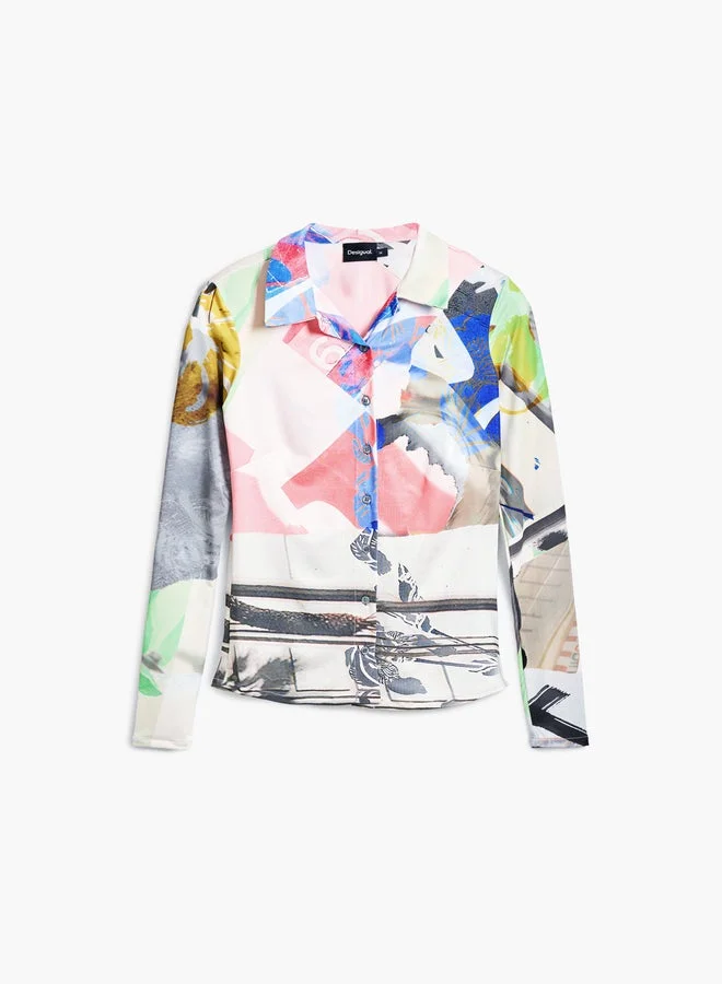 DESIGUAL Multicolor Collage Buttoned T-Shirt for Women | Best Price UAE