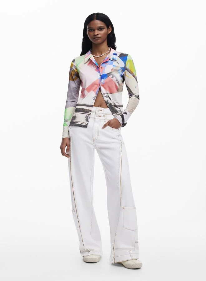 DESIGUAL Multicolor Collage Buttoned T-Shirt for Women | Best Price UAE